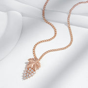 Colar Feminino Cobre Cacho Uva Zircônia Folha Videira 3D Ouro Rosé 585